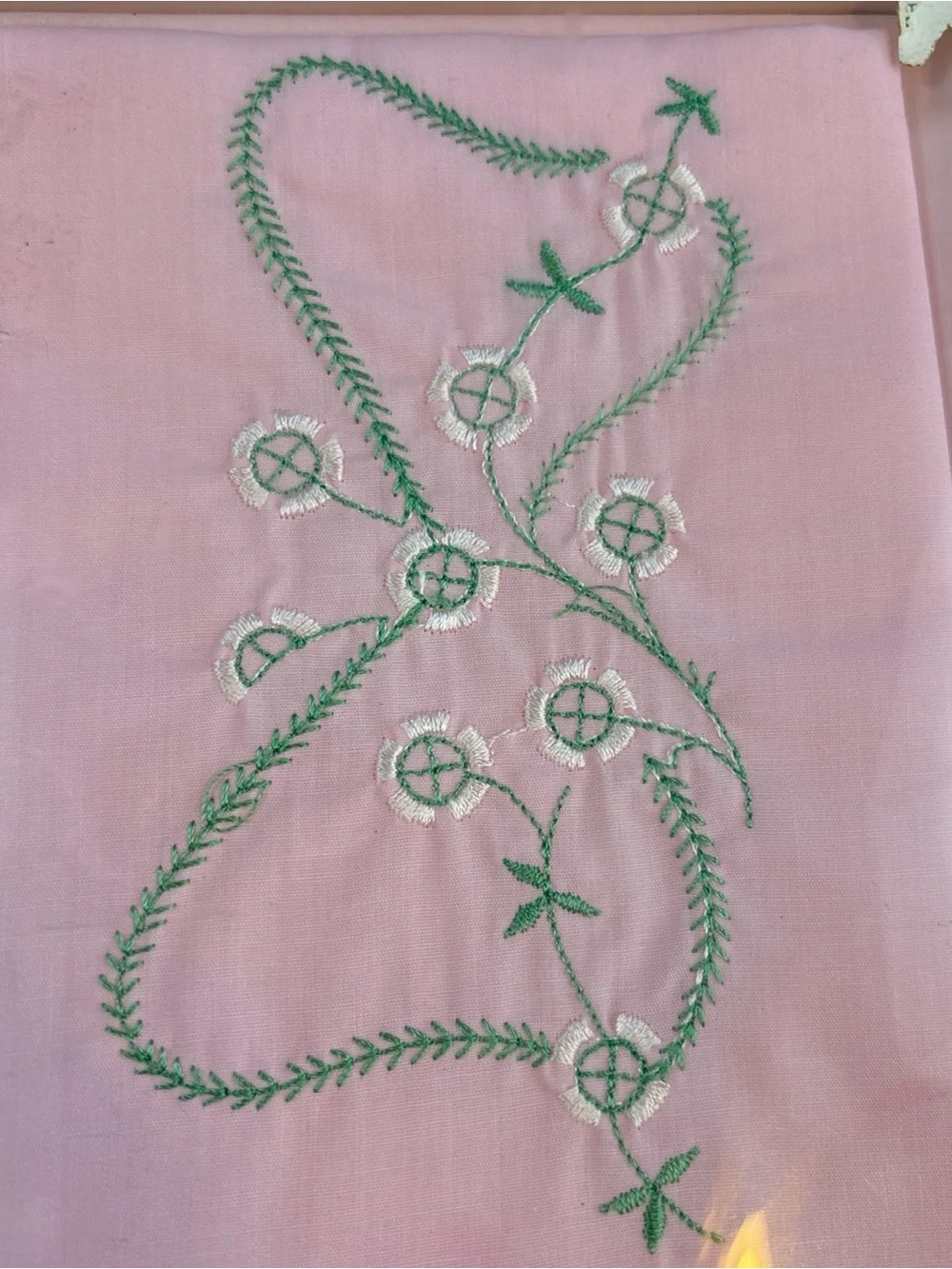Vintage 1950s Pink Embroidered sheet and Pillowcase Set